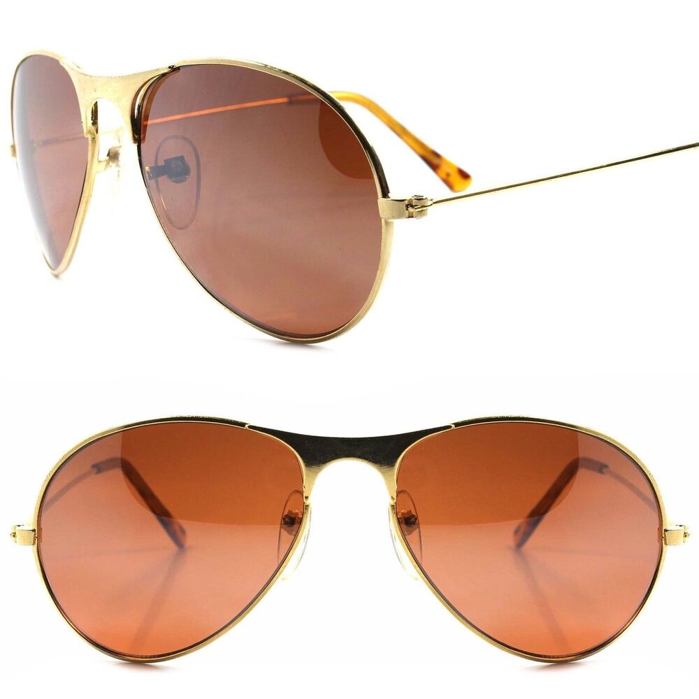 True Vintage Classic Aviation Air Force Style Brown Lens Gold Pilot Sunglasses